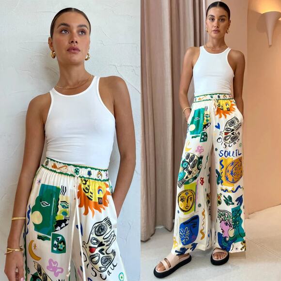 Alemais Soleil Silk Pants Ivory - Picture 1 of 12